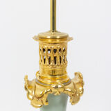 Pair of celadon and bronze porcelain lamps, circa 1880