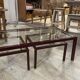 Tables gigognes métal laqué bordeaux, laiton et verre biseauté, France 1950s