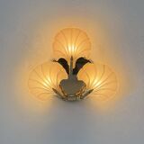 Vintage shell wall light, amber glass and brass, France, 1970.