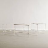 Set of Three French White Metal Side Tables by Mathieu Matégot, 1950s