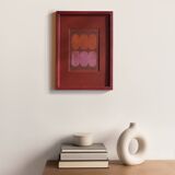 Framed painting on red paper signed eawy