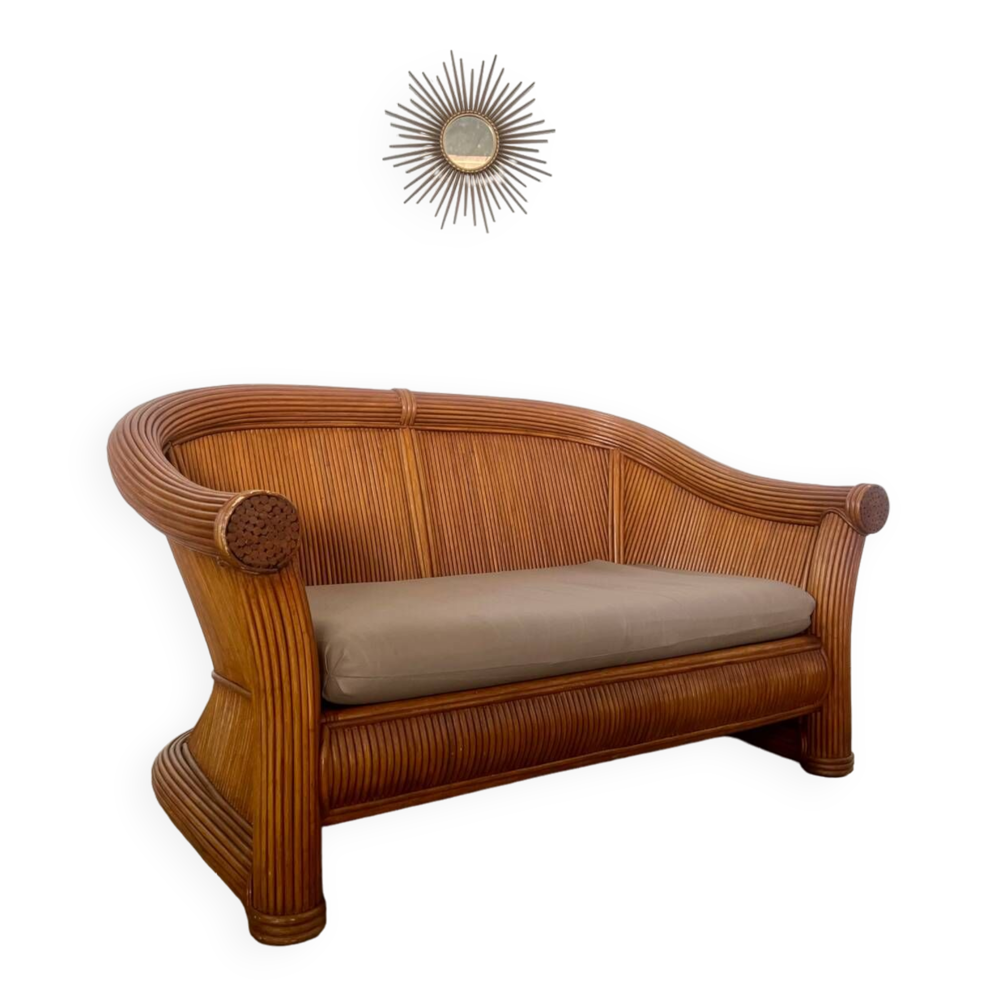 Old 2-seater rattan sofa Italian design from the 70s vintage