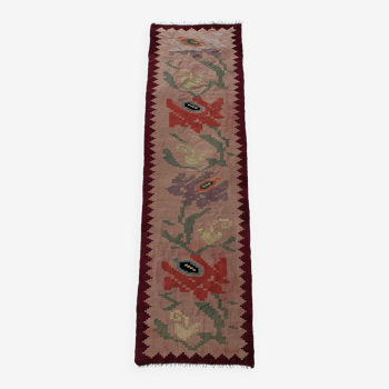 Tapis de coureur long en laine roses années 1960 vintage