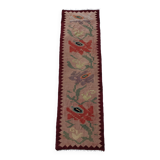 Long Wool Roses Runner Rug 1960s Vintage