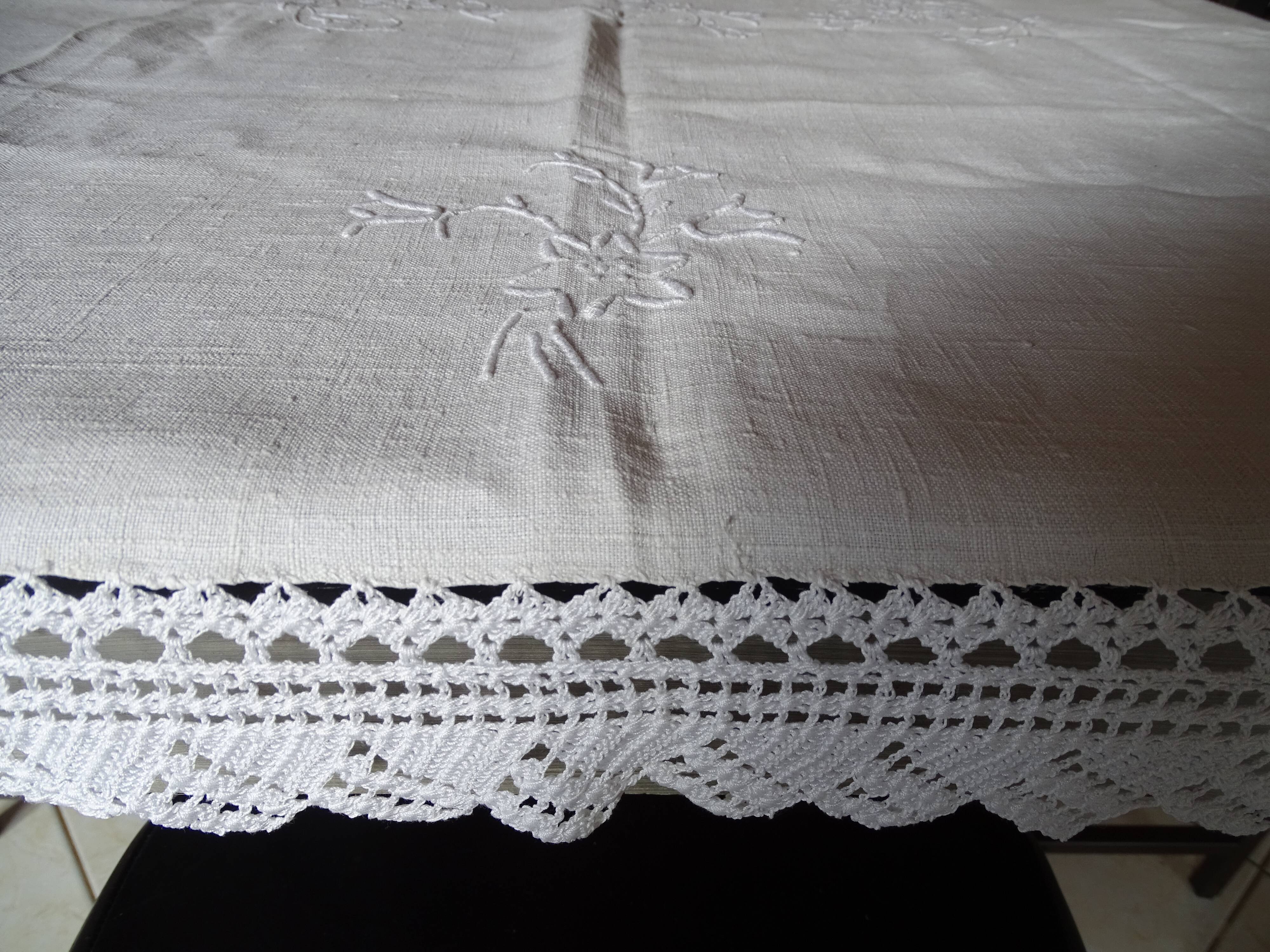 Old linen tablecloth 170 x 165 hand embroidered