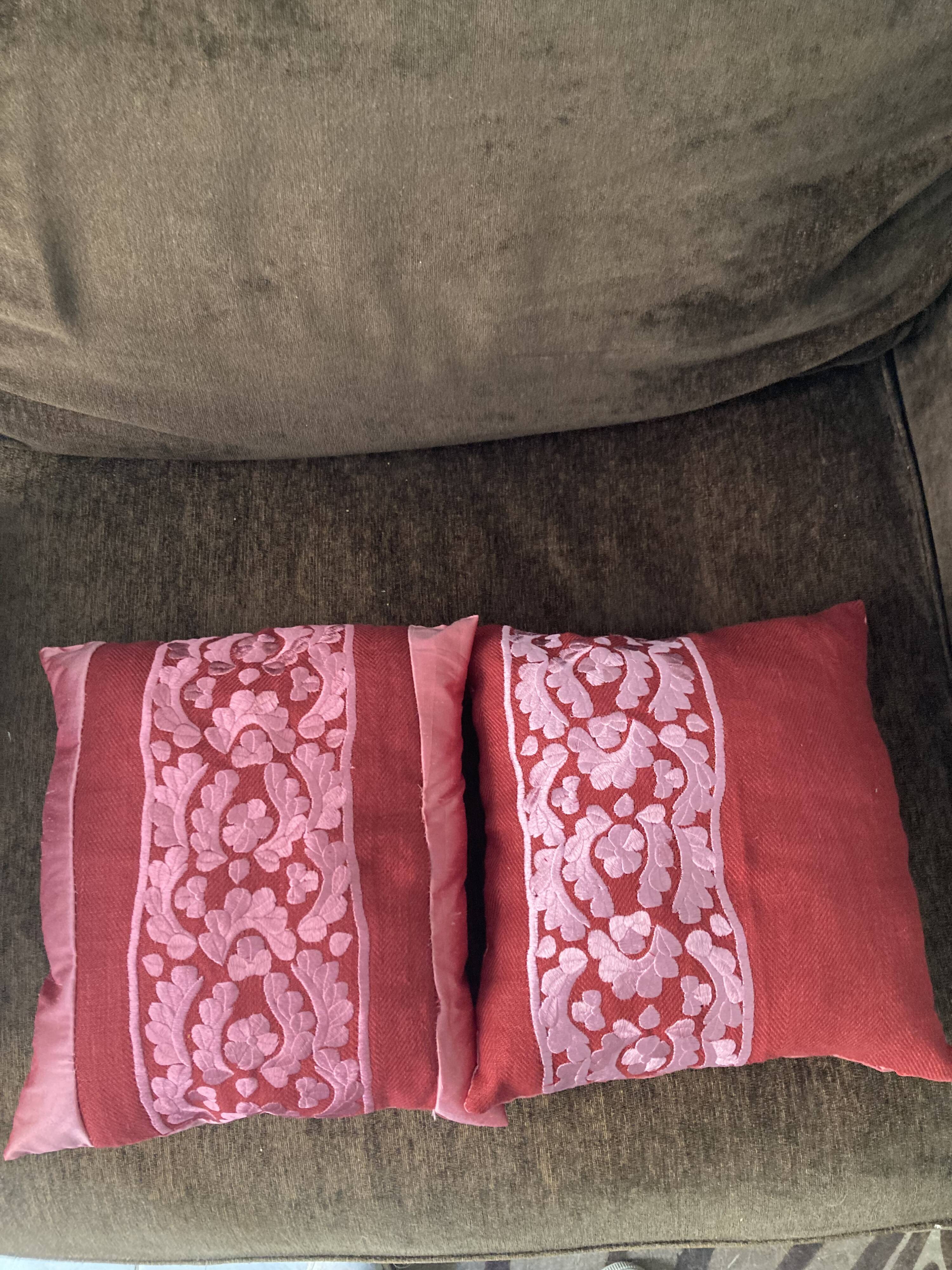 Bohemian style cushions in wild silk and embroidery