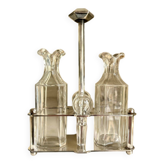 Huilier et vinaigrier de table Christofle en verre et métal argenté