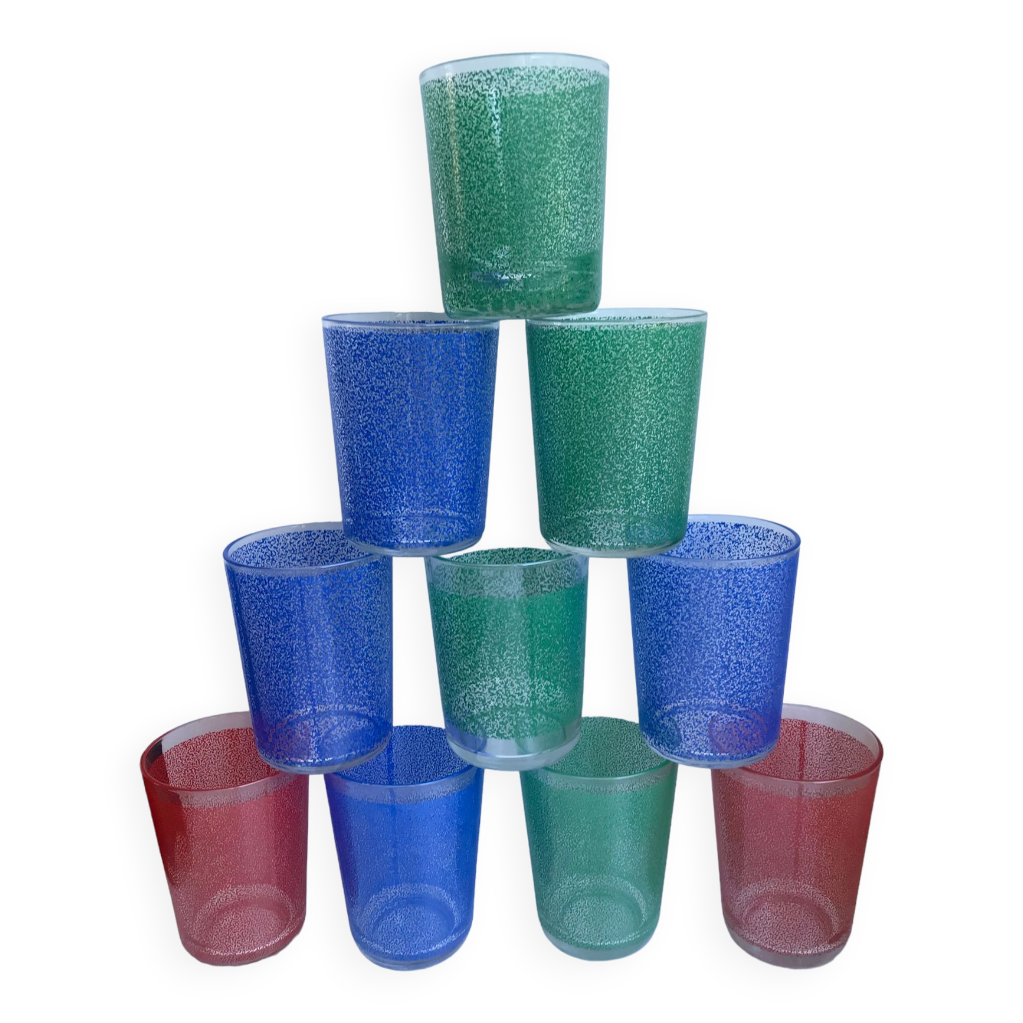 Set of 8 colored water glasses 70s