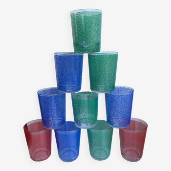 lot de 8 verres à eau colorés années 70