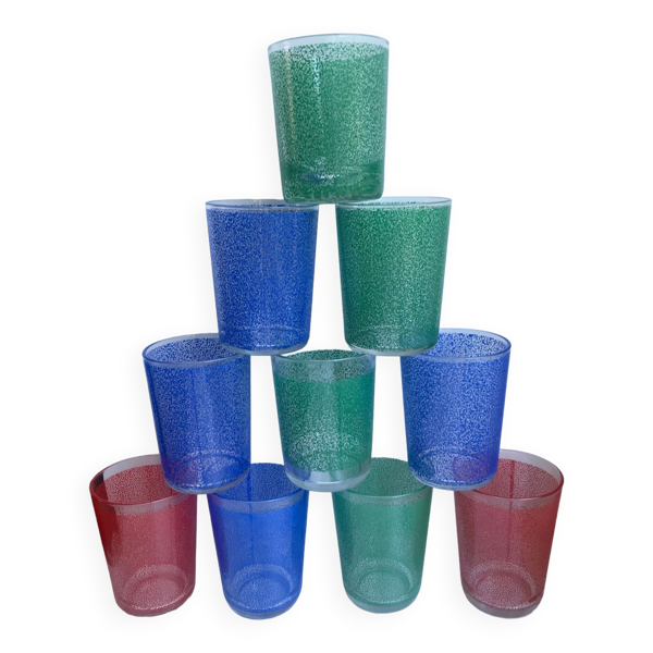 lot de 8 verres à eau colorés années 70