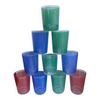 Set of 8 colored water glasses 70s