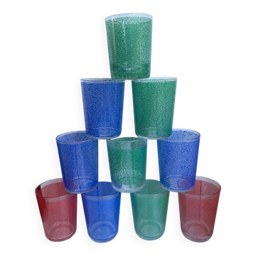 lot de 8 verres à eau colorés années 70
