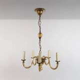 Vintage Murano 5-Arm Ribbed Topaz Glass Chandelier Pendant Lamp