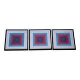Trio Vintage Optical Art Tableaux - Victor Vasarely - Frames 40x40cm