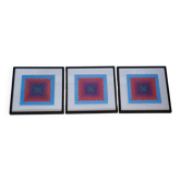 Trio Vintage Optical Art Tableaux - Victor Vasarely - Frames 40x40cm