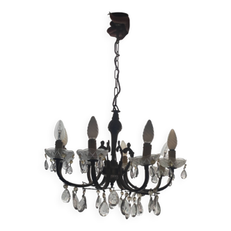 Brass chandelier with 7 branches and pendants