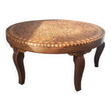 Handcrafted round coffee table of Essaouira type made of thuya wood, with inlays.