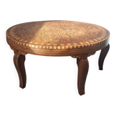 Handcrafted round coffee table of Essaouira type made of thuya wood, with inlays.