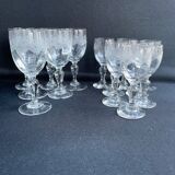 14 Meisenthal blown and engraved digestive glasses