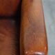 Sheepskin leather armchair in a cognac color with black piping
