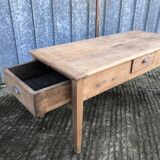Antique solid cherry farmhouse table with 3 drawers and 1 pull out.
