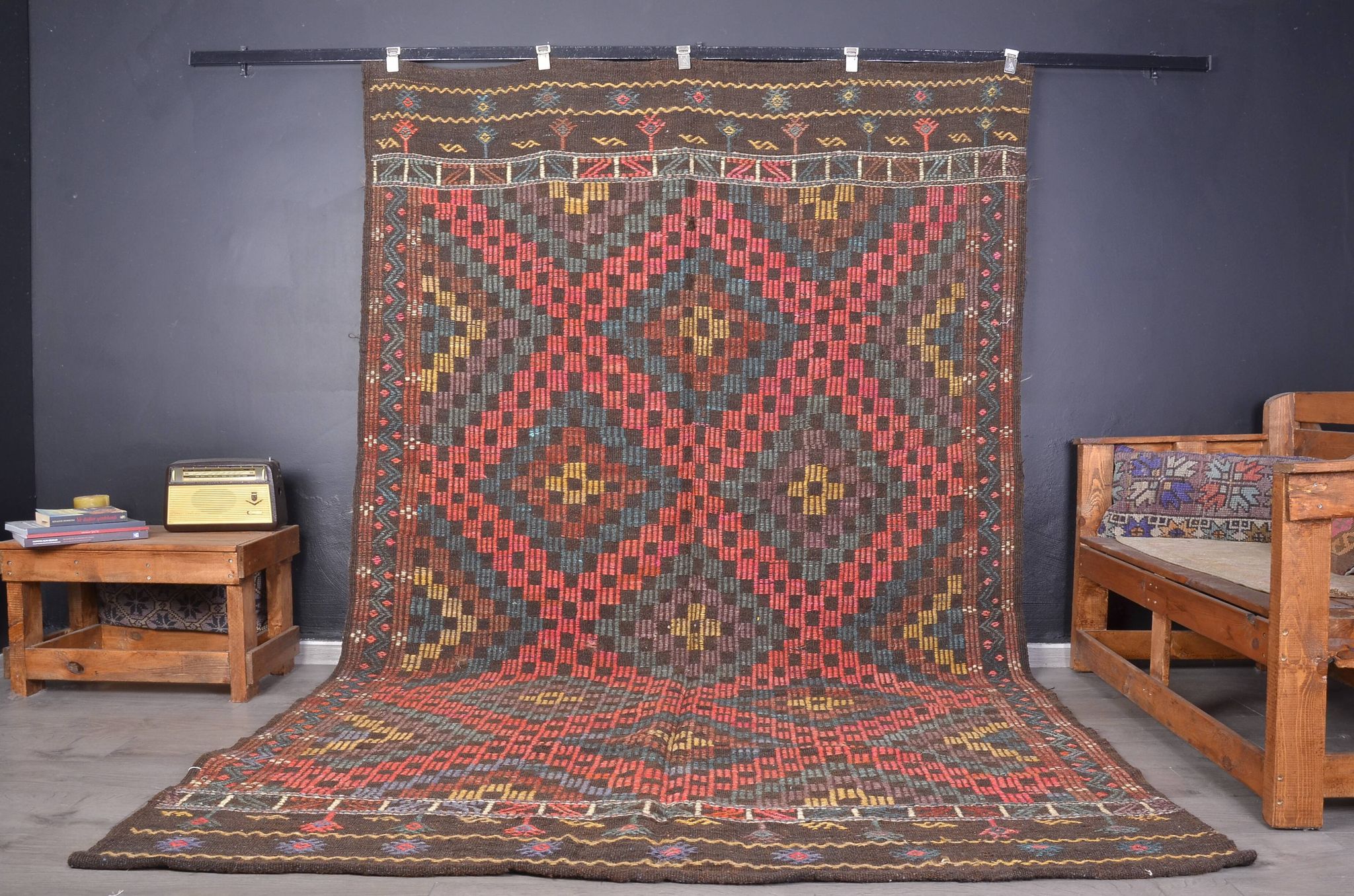 Tapis kilim Oushak anatolien surdimensionné