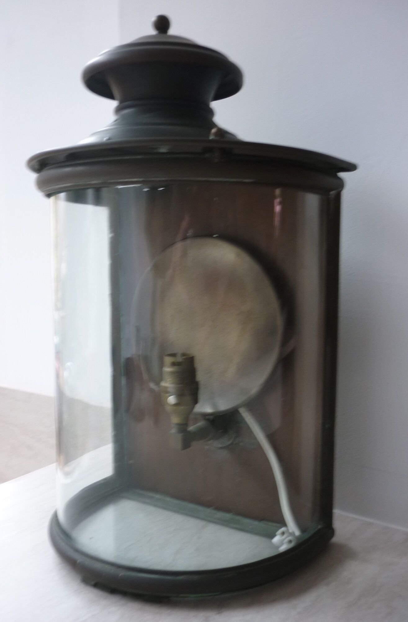 Ancient half-moon brass wall lantern