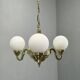1930s Czech Neo-Baroque Brass Chandelier with Opaline Glass Globes