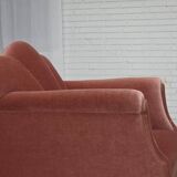 1950s, Danish armchair, salmon pink furniture velour, oak wood.