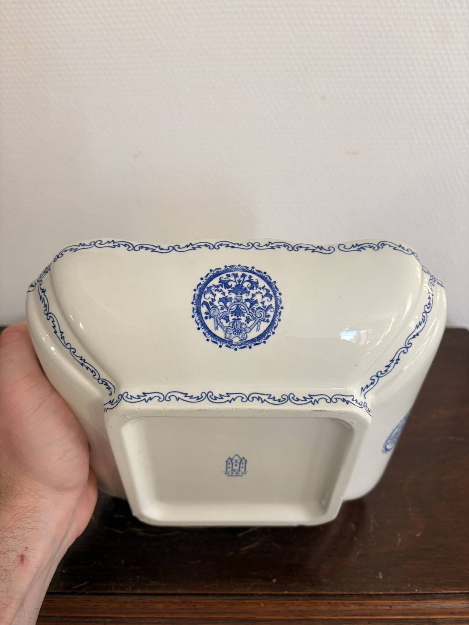 Old Dish Basket Vegetable Dish Earthenware Gien Rouen Renaissance Blue Model