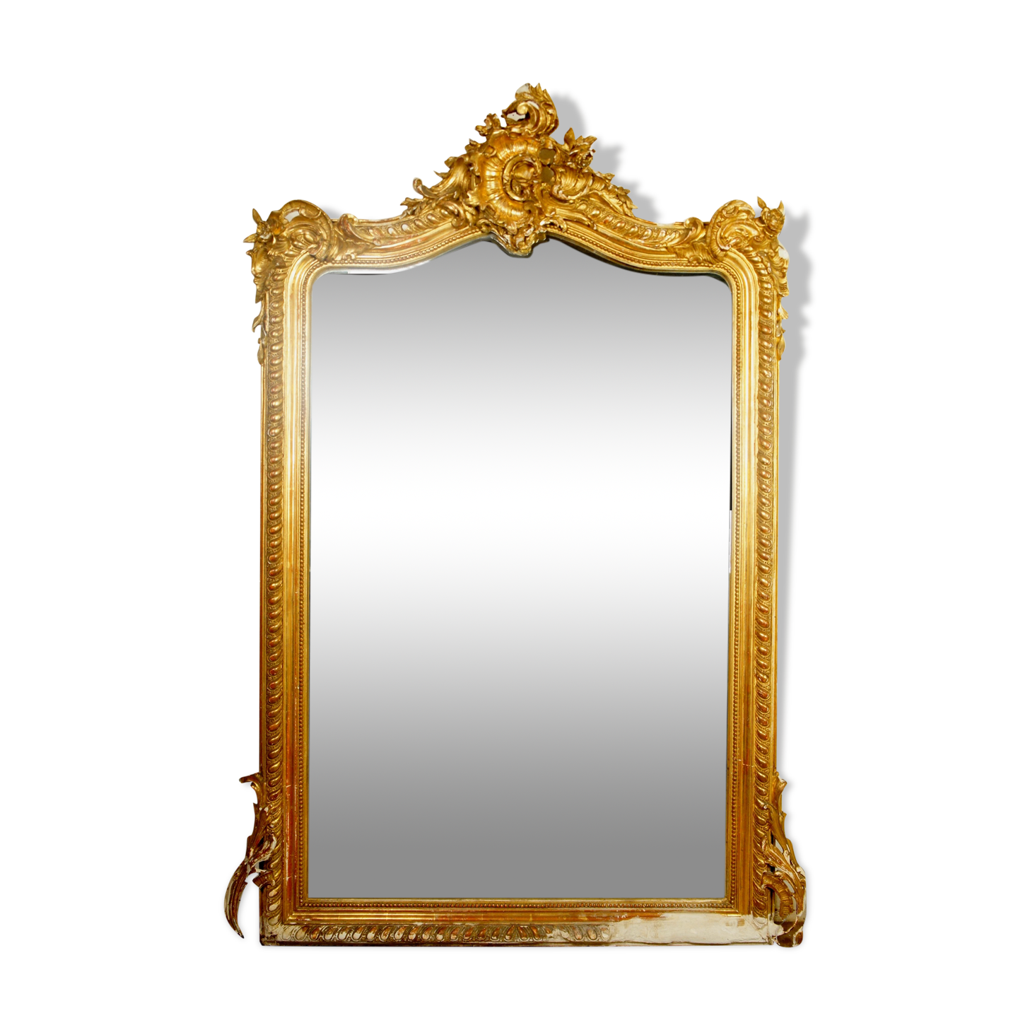 Miroir de style Louis XV doré feuille d'or, XIXe siècle - 142x90