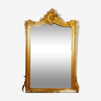 Miroir de style Louis XV doré feuille d'or, XIXe siècle - 142x90