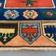 Vintage turkish runner 300x83 cm kazak rug, terracotta red, green, beige blue
