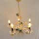 Vintage chandelier bouquet of blue flowers 5 candles in painted sheet metal.