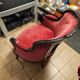 Fauteuil cabriolet style Louis XV - Velours rouge et bois noir