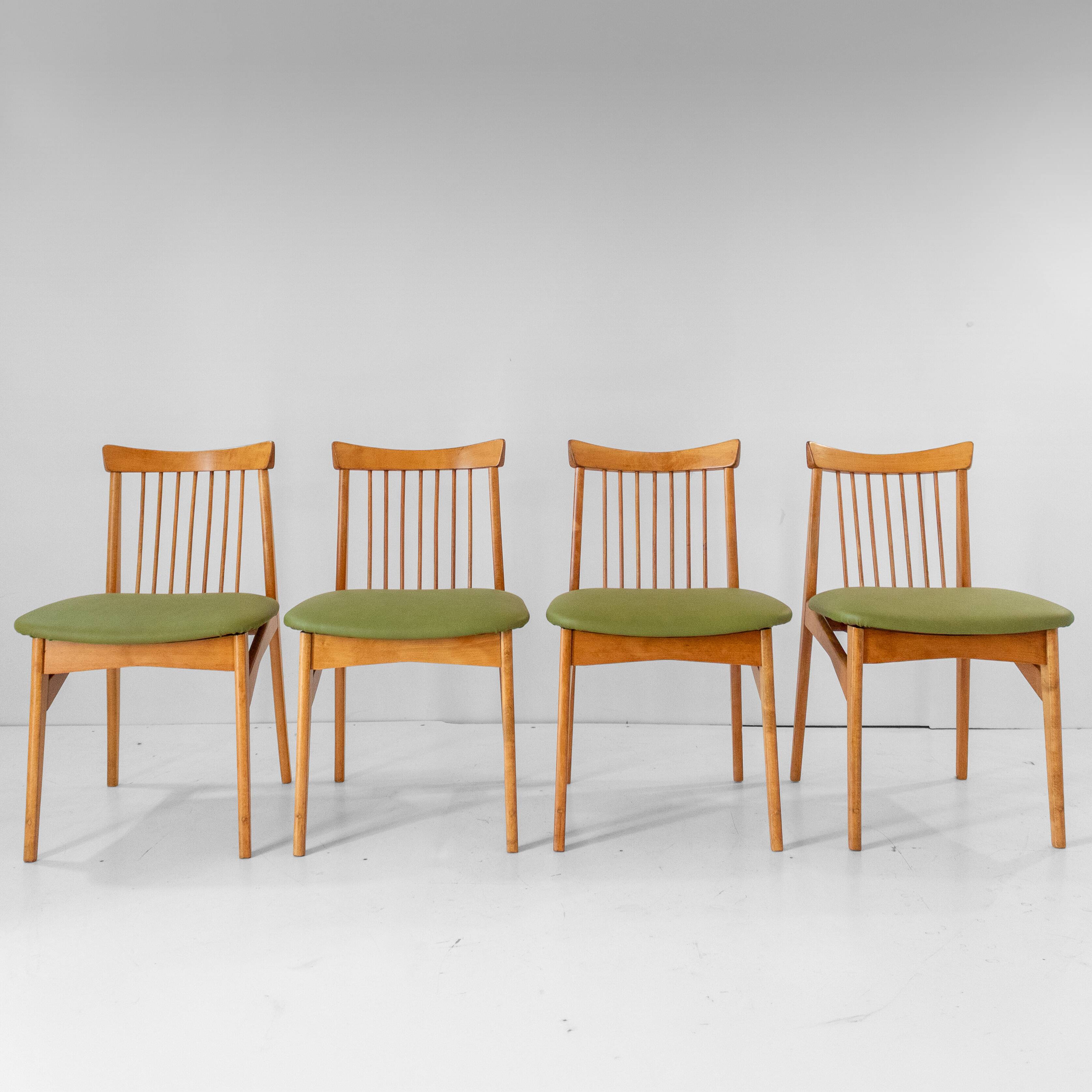 Four Mid-Century Modern Italian Wood Dining Chairs in the Style of Ico Pari