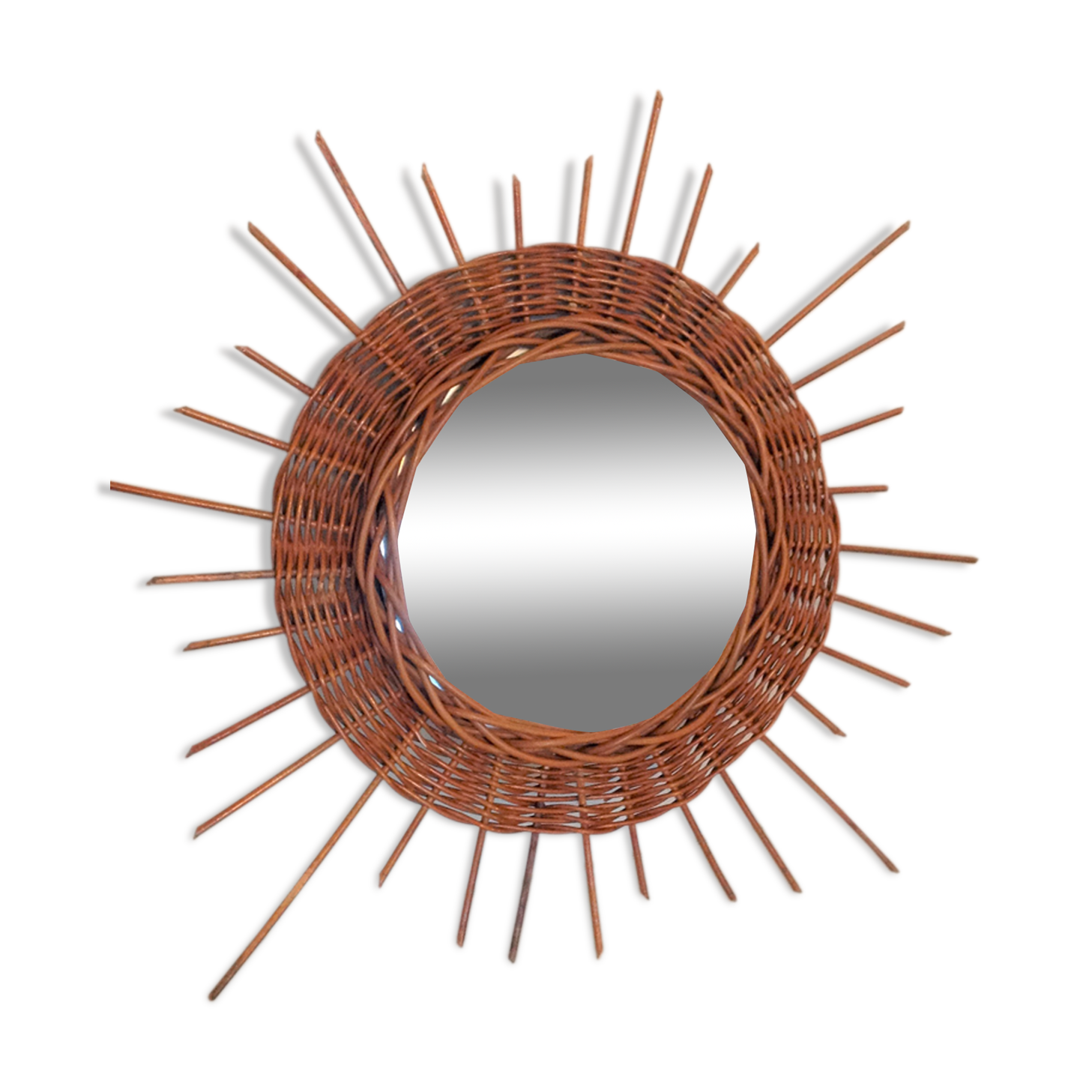 Wicker sun mirror 36 cm/ vintage 60s-70s