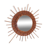 Wicker sun mirror 36 cm/ vintage 60s-70s