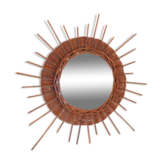 Wicker sun mirror 36 cm/ vintage 60s-70s