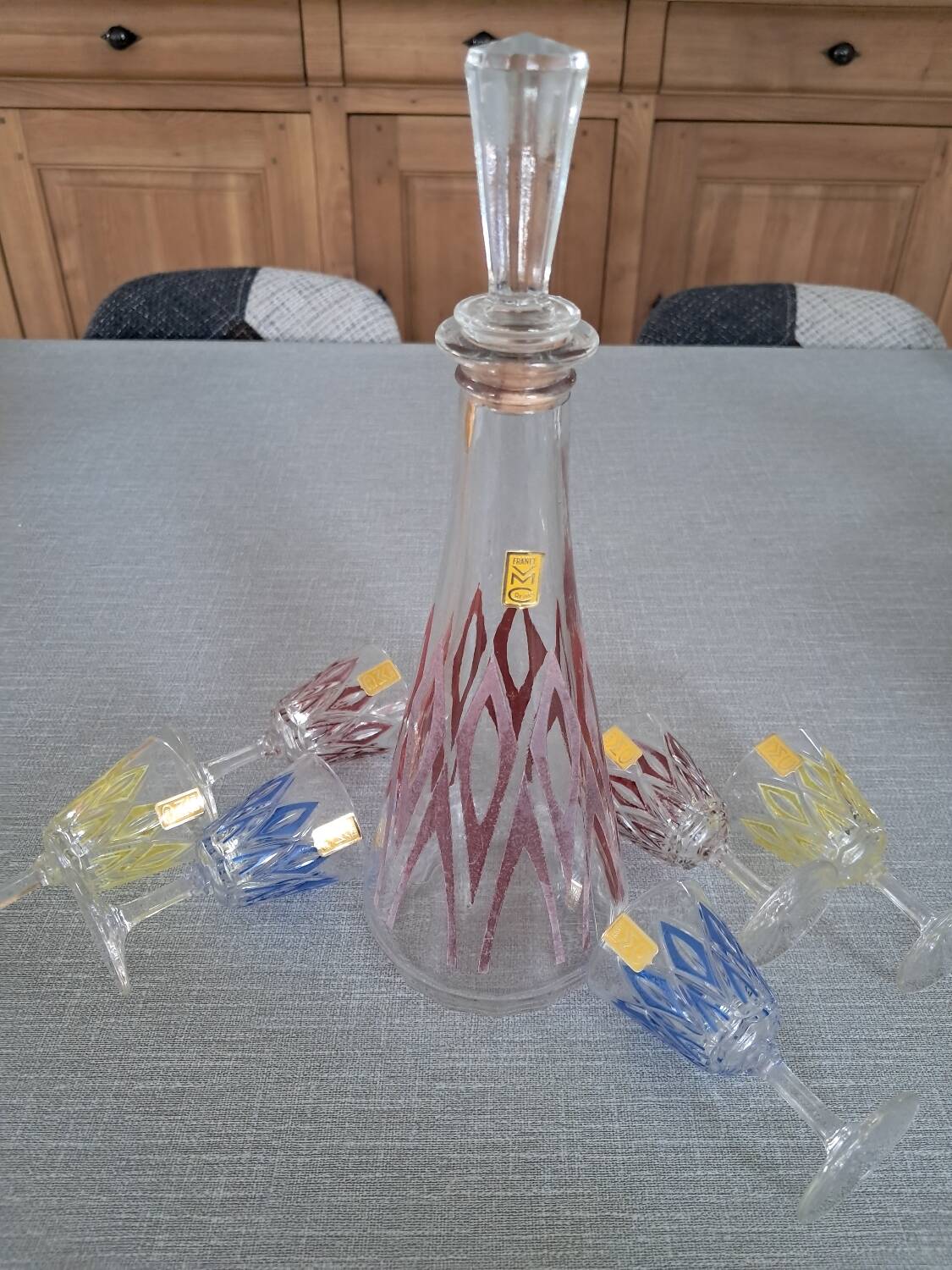 New carafe and glasses set, Champagne glassware from Reims, 1950s