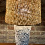 Lamps (set of 2) vintage 80'S in plaster and rattan lampshade