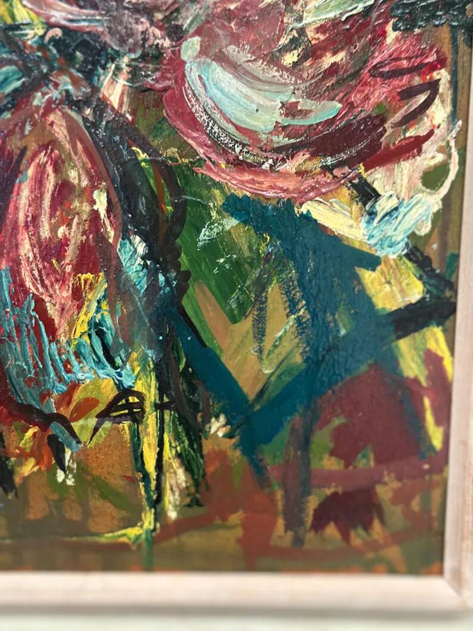 Original Swedish Oil on Panel – "Pink Flower" by Owe Wessbohn – Signed – Vintage and Framed – 69 × 51 cm (27.2" × 20.1")