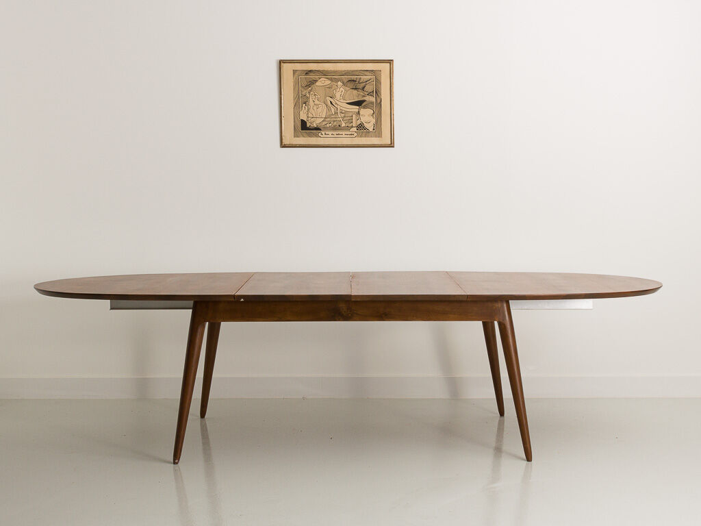 Custom-made solid walnut dining table with 4 extensions, for 6 to 16 people