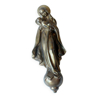 Sculpture en laiton mère de Dieu avec enfant, vintage des années 1950