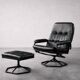 Vintage Mid-Century Danish Modern Black Leather Swivel Chair and Ottoman