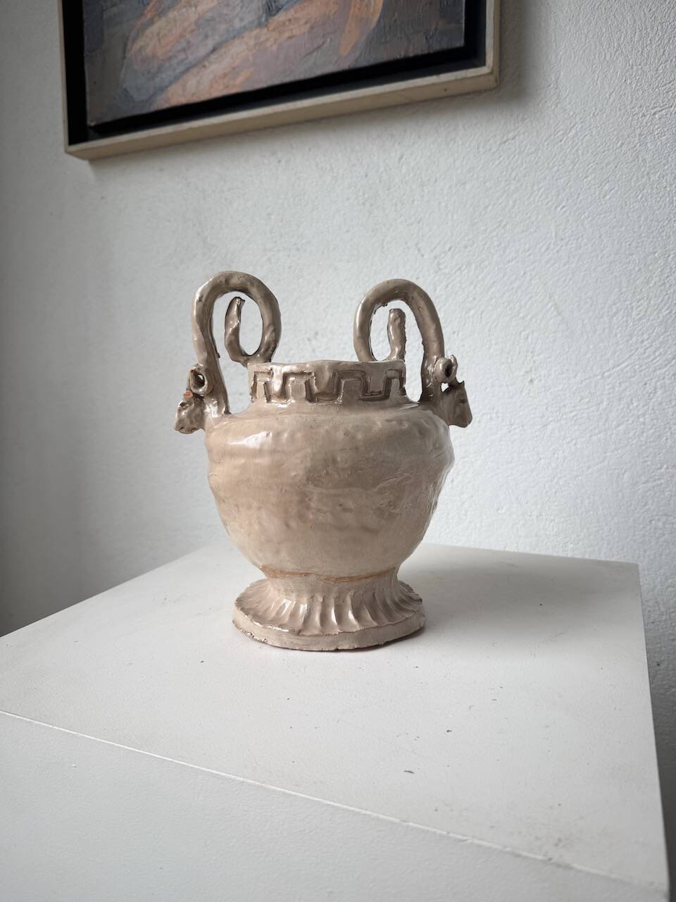 Ceramic bowl with ram heads
