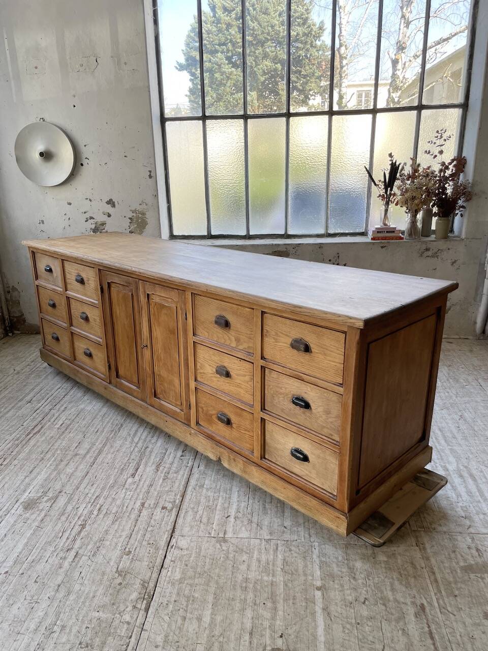 XXL solid oak counter sideboard