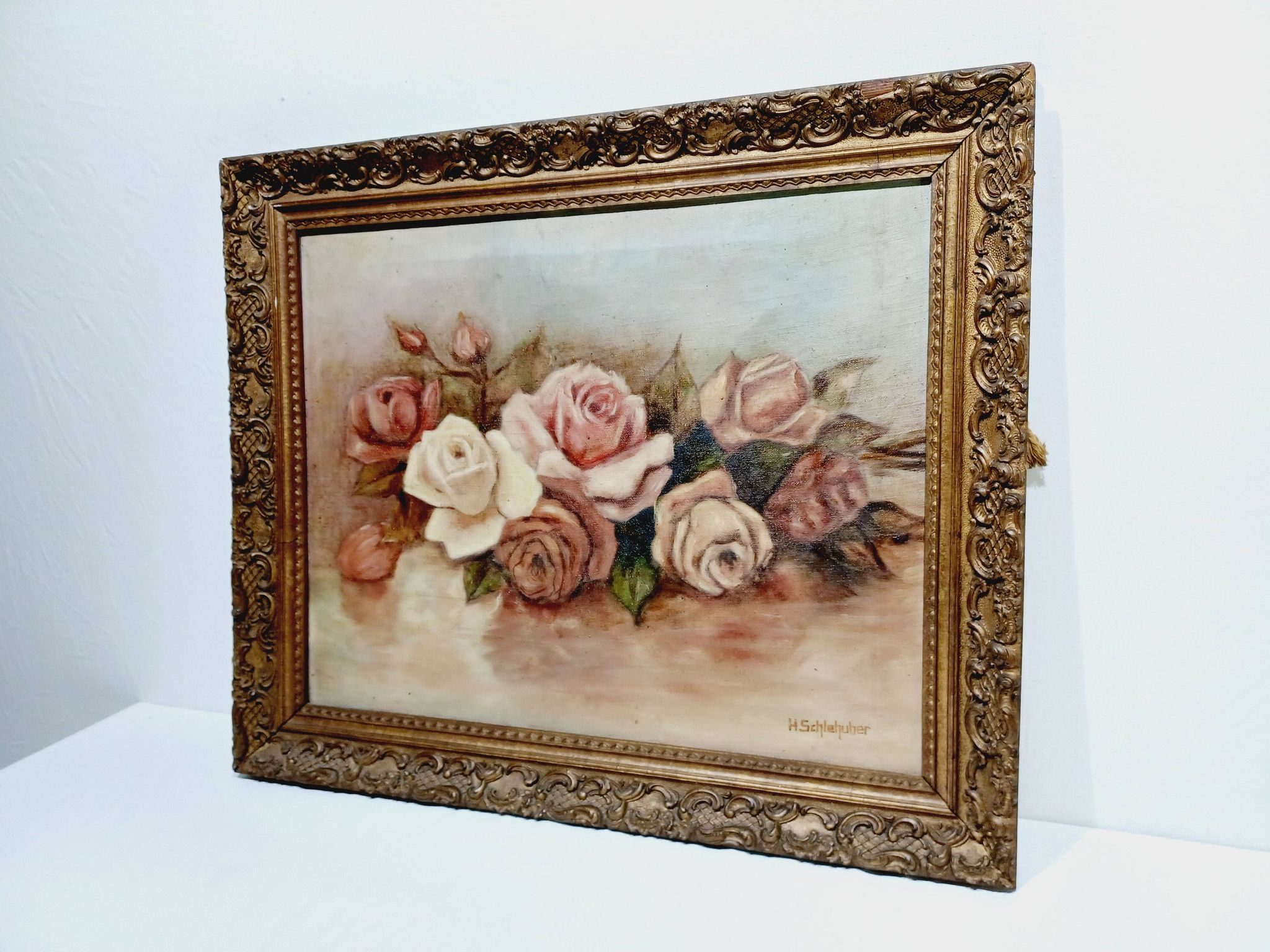 H. Schlehuher -  Huile Sur Toile « Bouquet de roses »