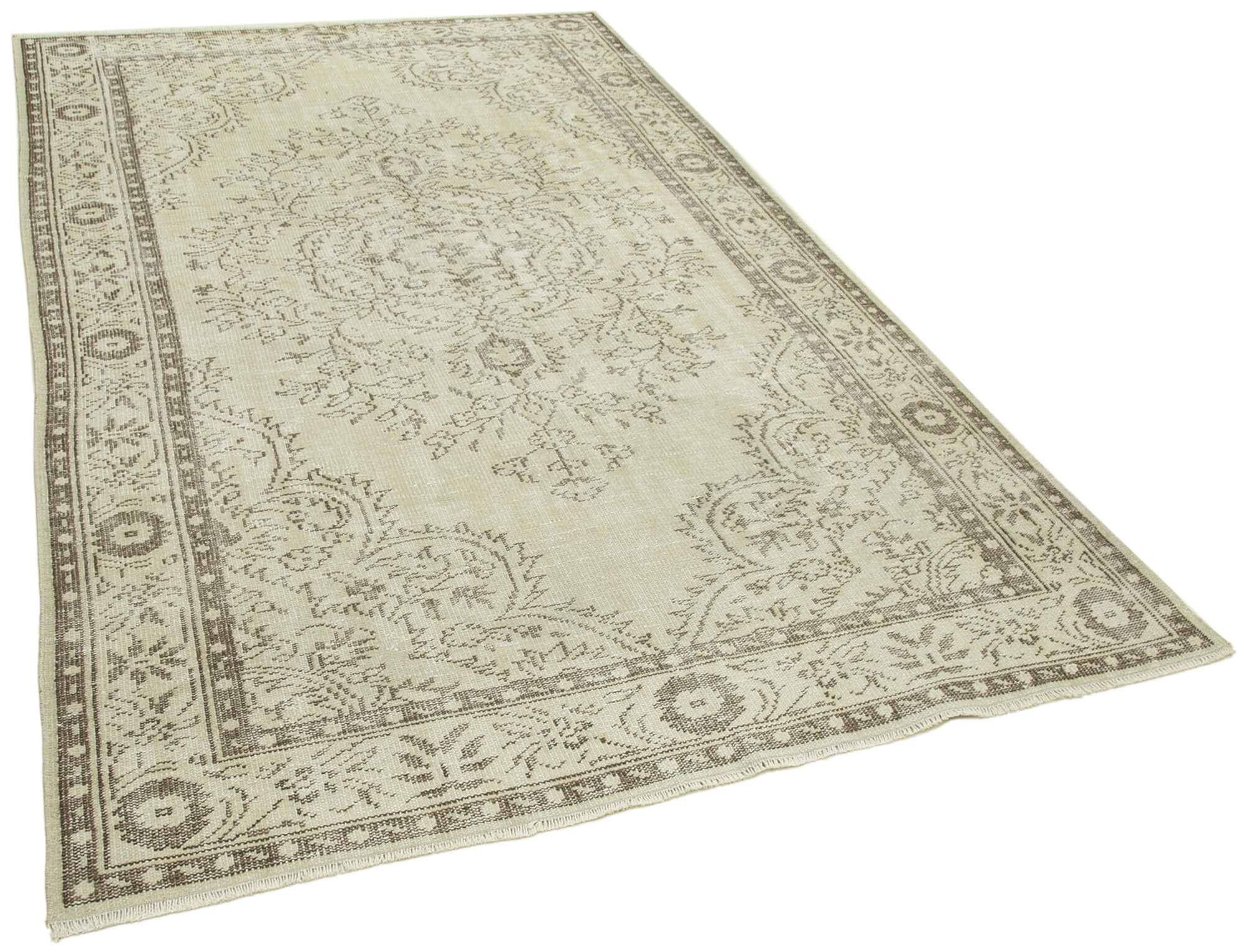 Hand-Knotted Distressed Turkish Beige Carpet 175 cm x 286 cm - 38932