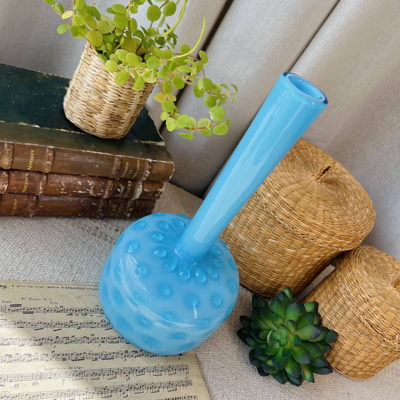 Blue opaline soliflore vase